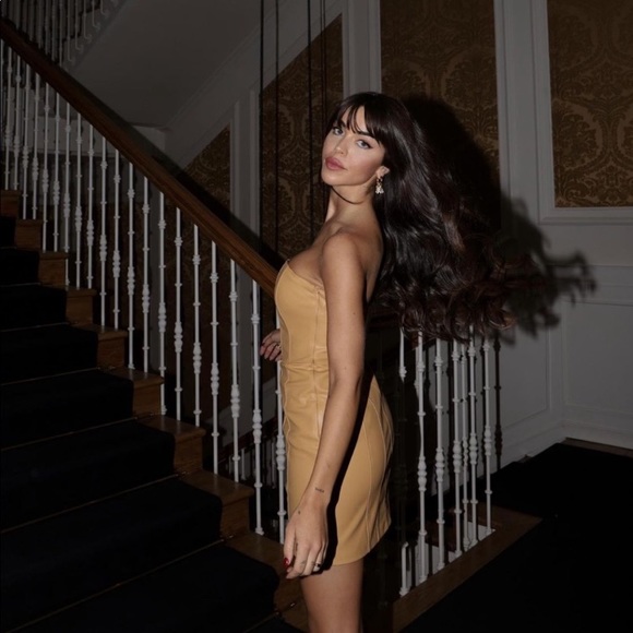 ✨LAST ZARA WOMAN NWT CARAMEL FAUX LEATHER DRESS SIZE MEDIUM - Picture 10 of 16